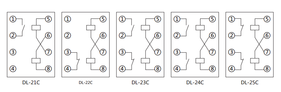 DL-22C系列電流繼電器內(nèi)部接線及外引接線（正視圖）