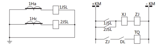 JSL-24繼電器構(gòu)成的二相式定時限保護的原理圖