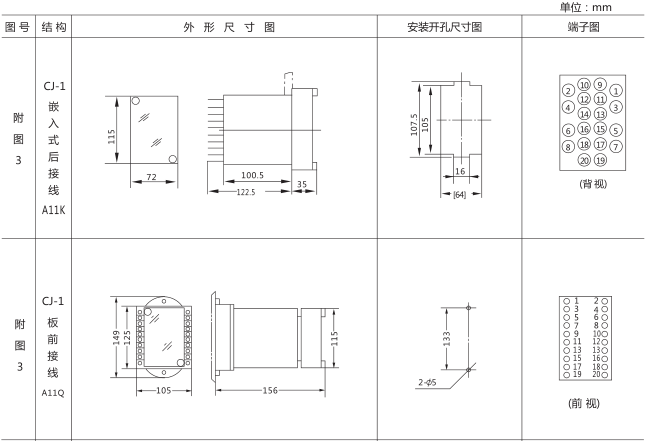 JHS(JSJ)-20交流斷電延時(shí)繼電器外形及開孔尺寸圖片三