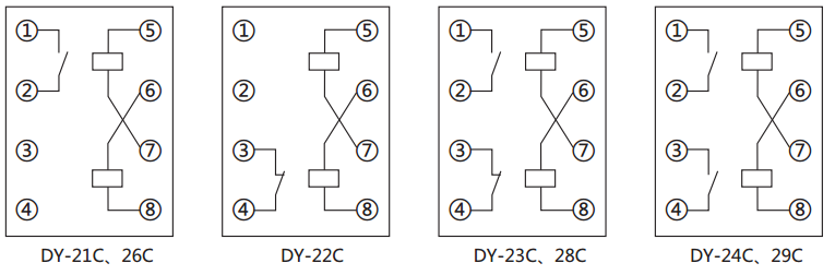 DY-29C、D電壓繼電器內(nèi)部接線圖