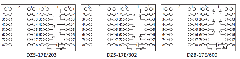 DZS-17E/203延時中間繼電器內(nèi)部接線及外引接線圖（背視）