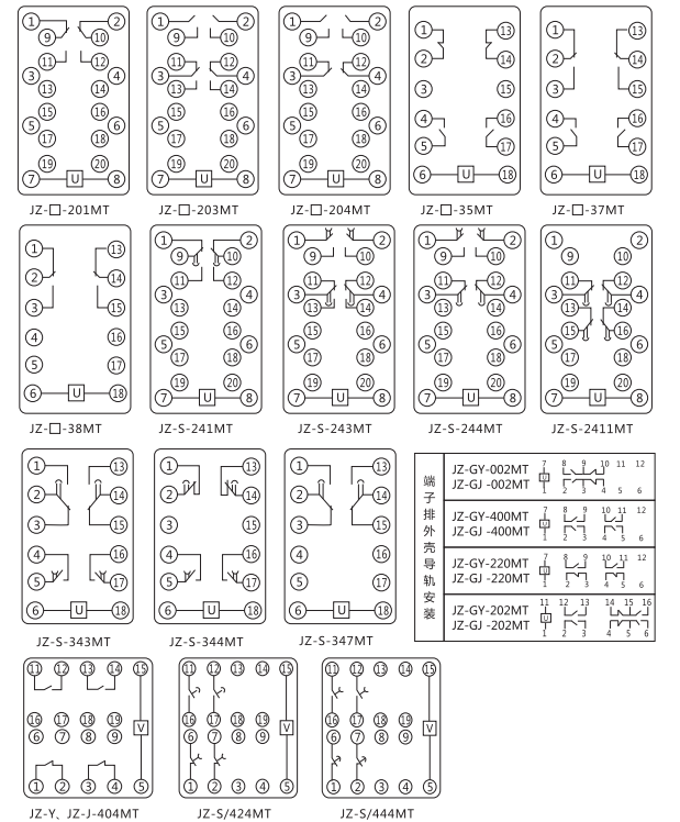 JZ-Y-203MT跳位、合位、電源監(jiān)視中間繼電器內(nèi)部接線圖