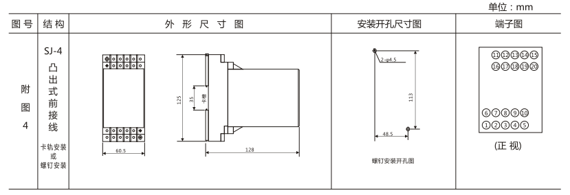 DZY（J)-412導(dǎo)軌式中間繼電器外形結(jié)構(gòu)及開孔尺寸圖