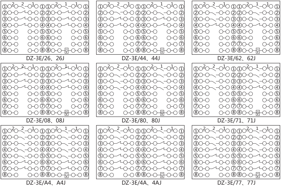 DZ-3E/71（J)中間繼電器內(nèi)部接線圖及外引接線圖