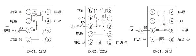 JX-21靜態(tài)信號(hào)繼電器內(nèi)部接線及外部引線圖